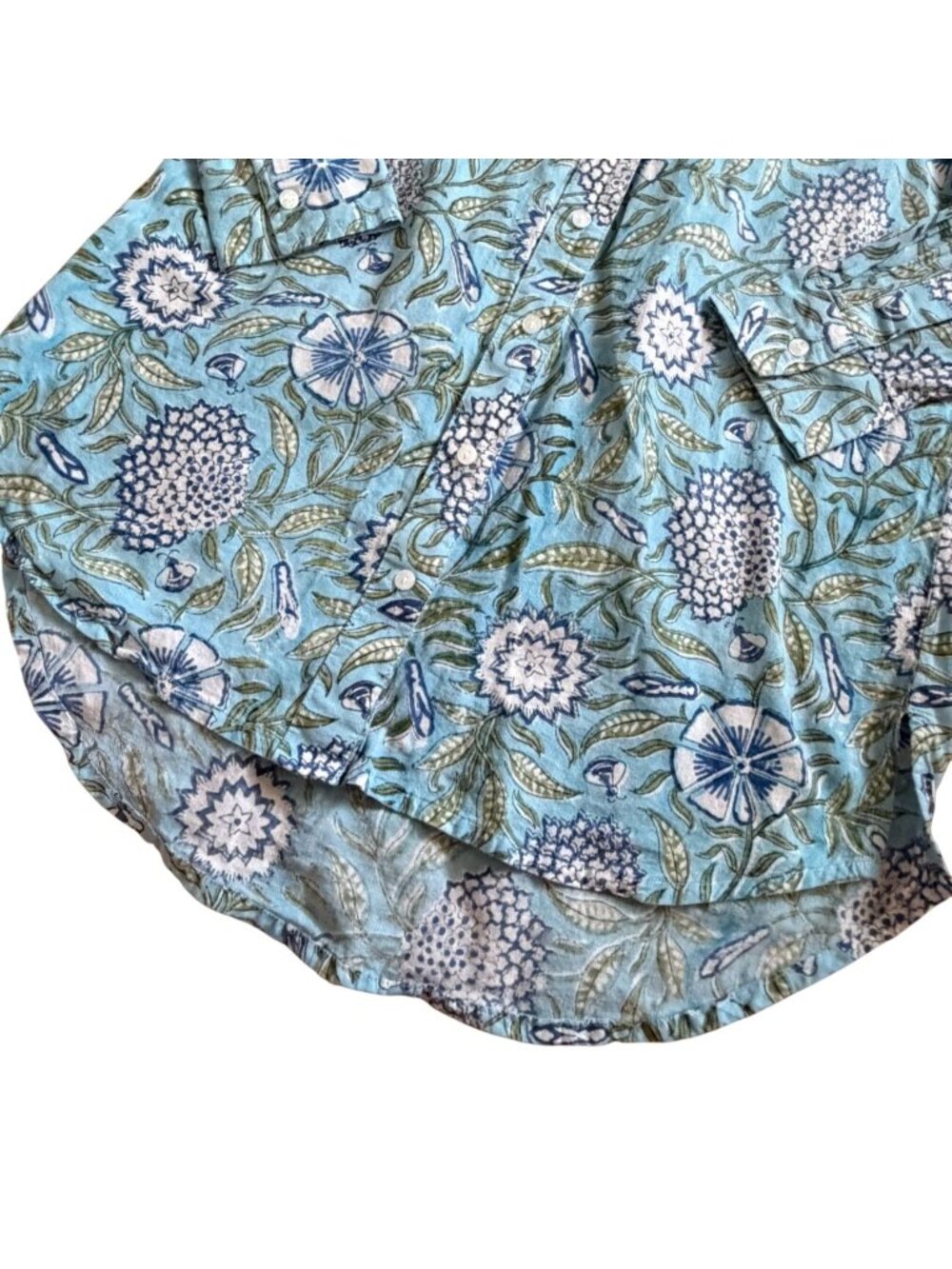 Pacific & Rose Womens Floral Button Front Blouse-Roll Tab Sleeves-Blue-M-GUC - Picture 3 of 7
